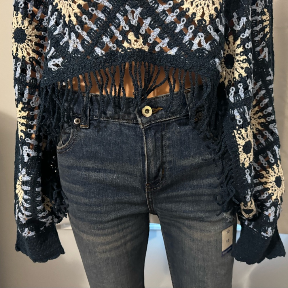 Cool House of Harlow 1960 one size poncho style sweater with armholes blue white - Picture 3 of 6